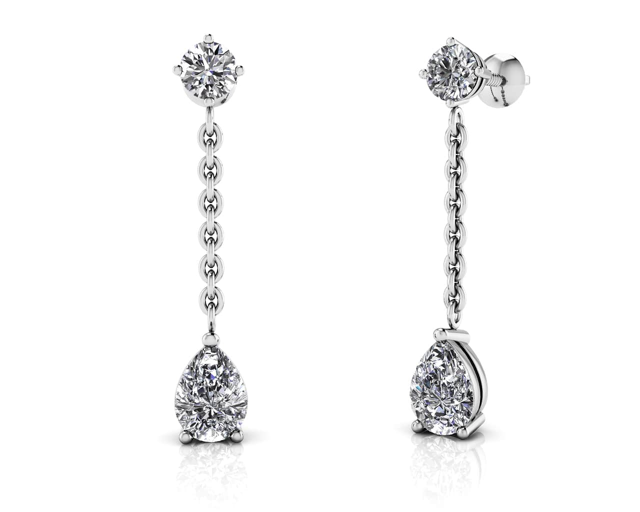 Elegant Pear Diamond Drop Earrings Diamond with 1.92 ct.(finished) 8x5mm, 3.8mm